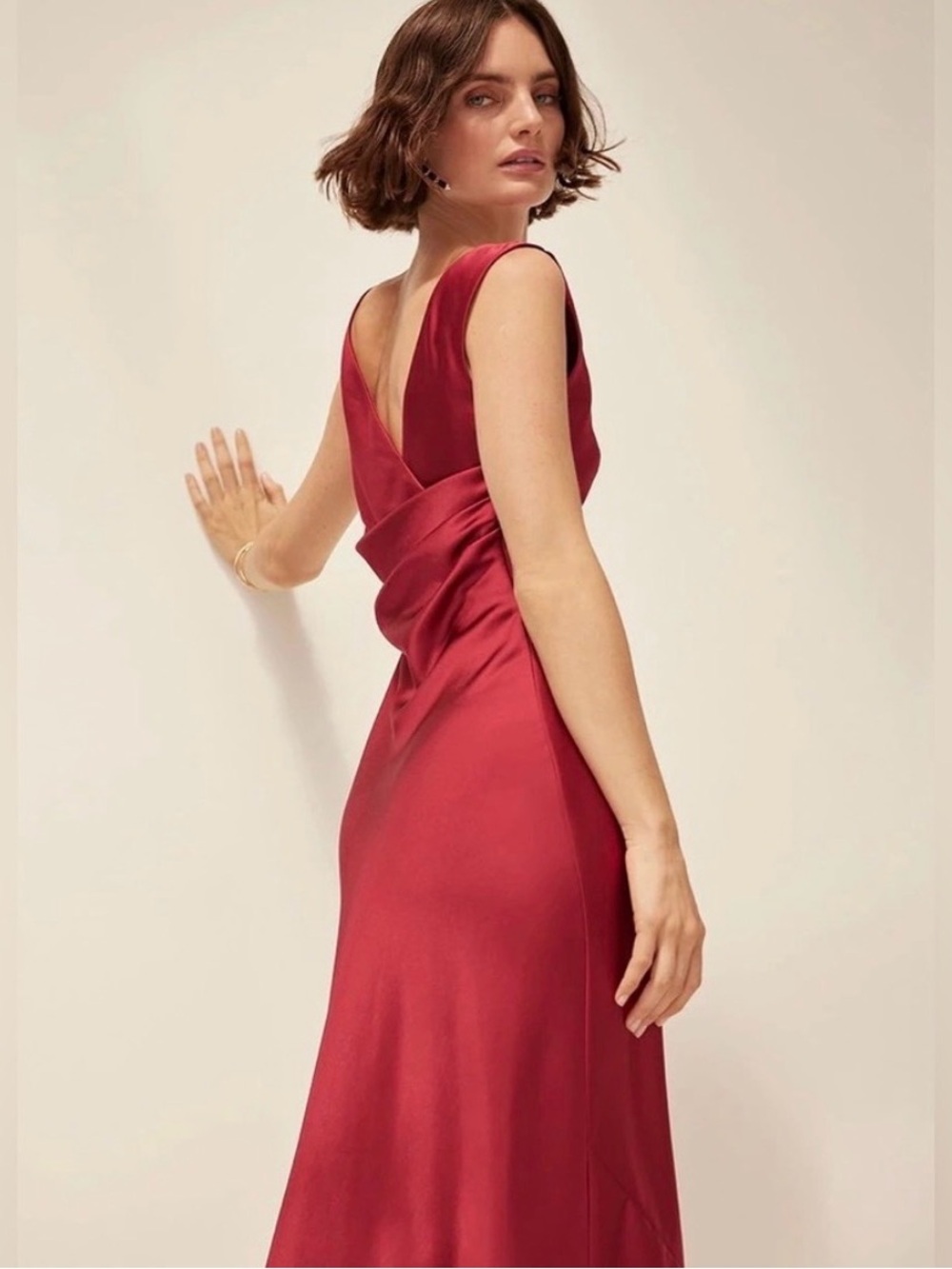White House Black Market Crimson V-Back Satin Evening Dress